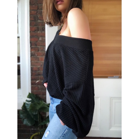 Last 1✨Mila Black Waffle Knit off the Shoulder Top - Picture 6 of 8
